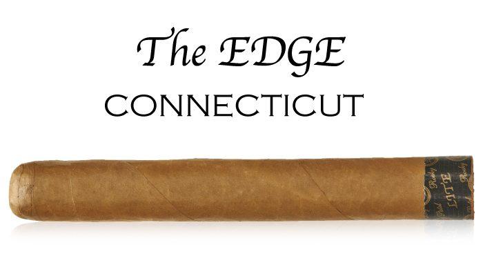 Premium Rocky Patel The Edge Connecticut cigar with a smooth, light-colored wrapper and elegant band, showcasing its premium quality.