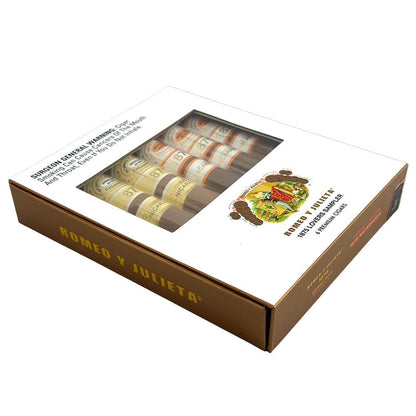 Assorted Romeo y Julieta 1875 Lovers Premium Cigars sampler box with various cigar varieties and packaging.