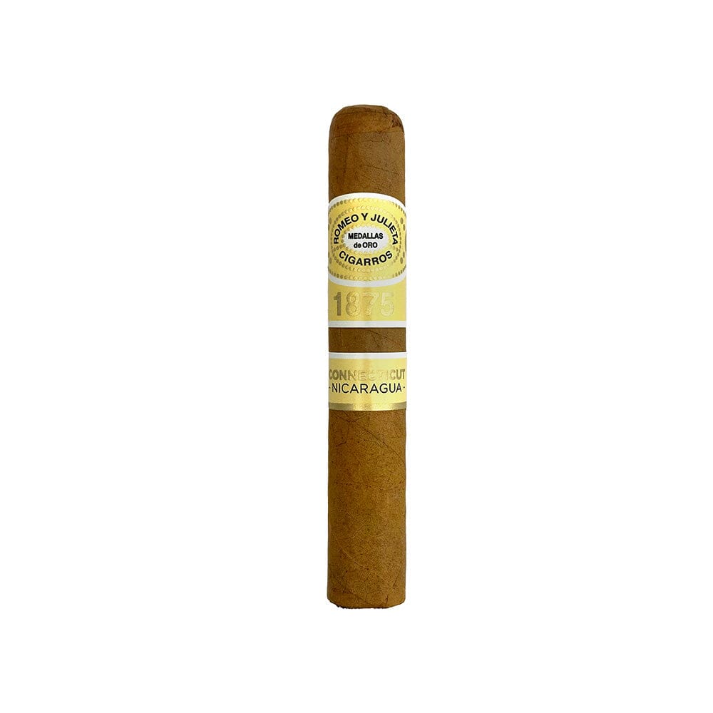Single Romeo y Julieta 1875 Connecticut Nicaragua premium cigar with a smooth Connecticut wrapper and dark Nicaraguan filler.