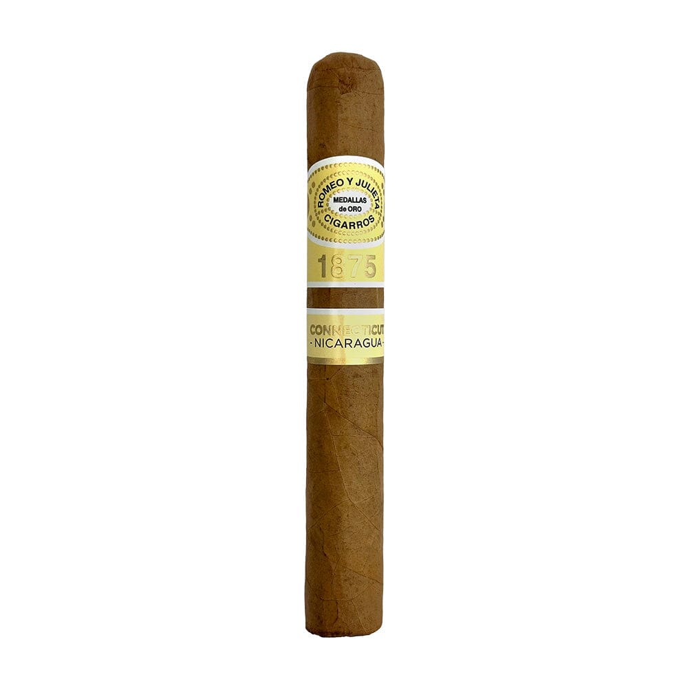 Single Romeo y Julieta 1875 Connecticut Nicaragua premium cigar, showcasing its smooth Connecticut wrapper and Nicaraguan filler.