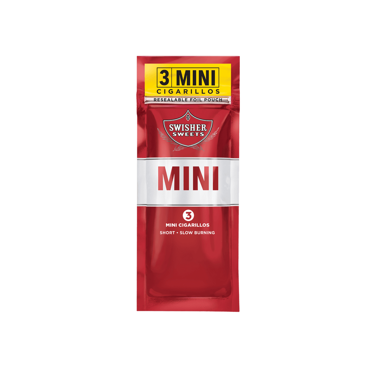 Swisher Sweets Mini Cigarillos in original flavor, machine-made, 45 count, featuring colorful packaging and mini cigarillo packs.