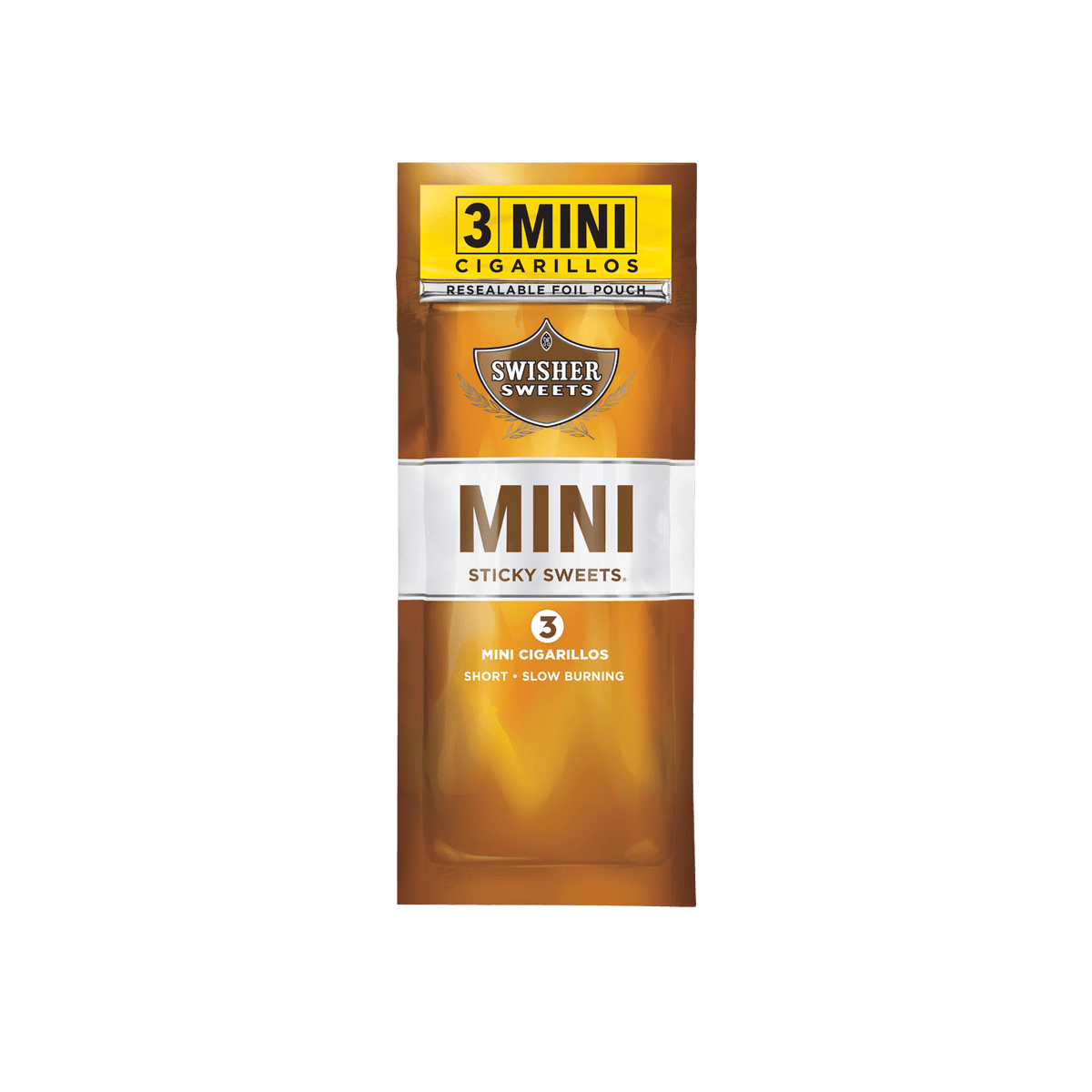 Swisher Sweets Mini Sticky Sweets Cigarillos, machine-made, 45-count package featuring individual cigarillos in colorful wrapping.