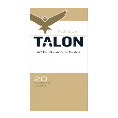 Talon Vanilla Little Cigars pack shot showing a box of Talon brand vanilla-flavored little cigars.