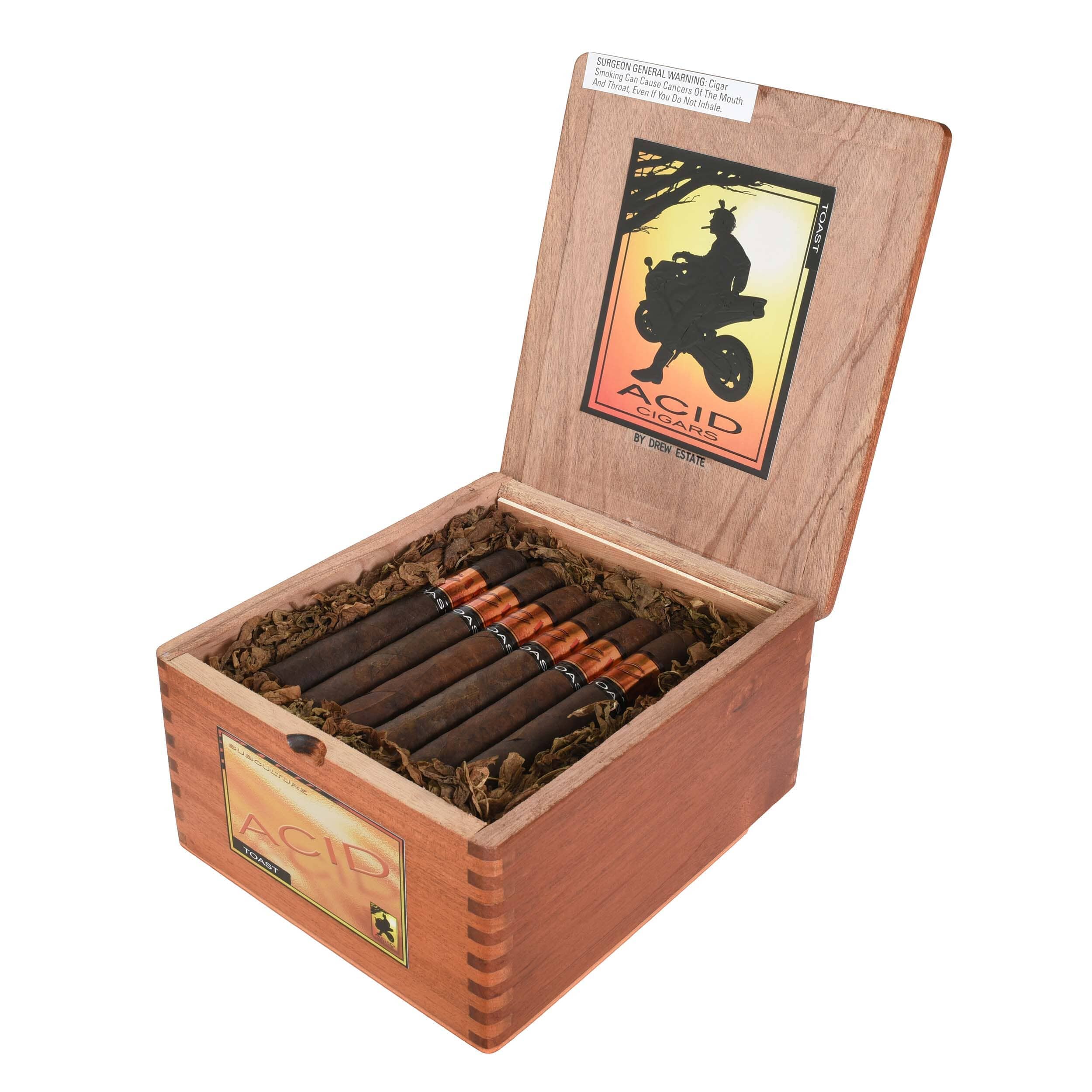 Premium Acid Red Cigars by Acid, featuring a close-up of the cigars with a rich, dark wrapper and vibrant red branding.