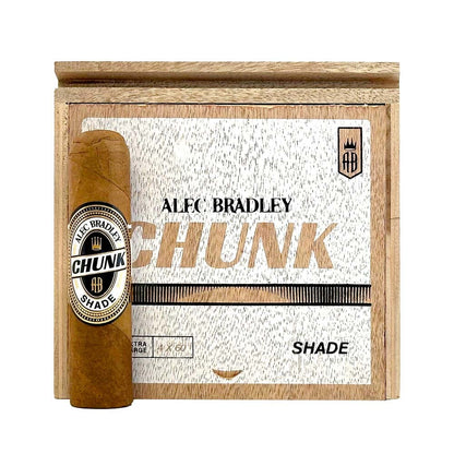 A box of Alec Bradley Chunk Shade premium cigars with several cigars displayed inside the box.