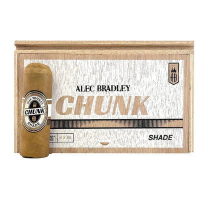 A box of Alec Bradley Chunk Shade premium cigars with several cigars displayed inside the box.