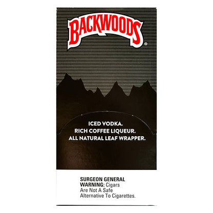 Machine-made Backwoods Black Russian Cigars with dark wrapper and rustic appearance, displayed on a wooden surface.