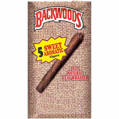 Machine-made Backwoods Sweet Aromatic Cigars displayed in a package, showcasing the aromatic cigar design and branding.