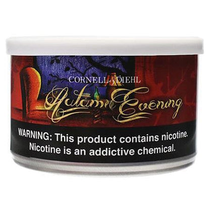 Cornell & Diehl Autumn Evening premium pipe tobacco in a pouch, featuring rich, aromatic tobacco leaves for a relaxing smoke.