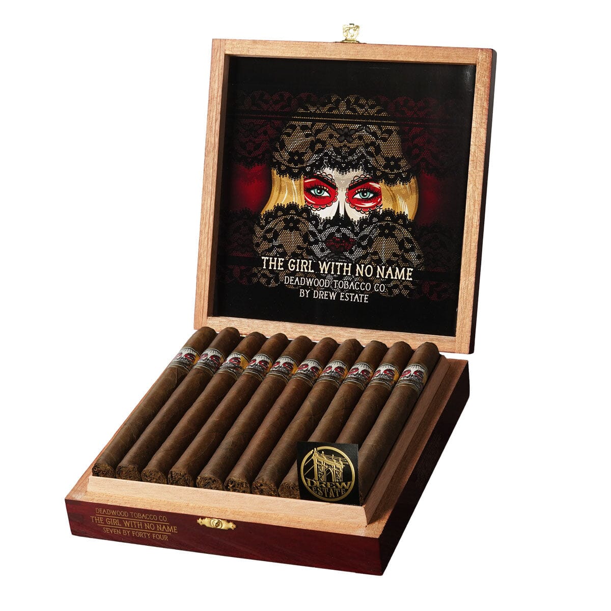 Deadwood The Girl With No Name premium cigar from Deadwood, showcasing the cigar's detailed band and rich brown wrapper.