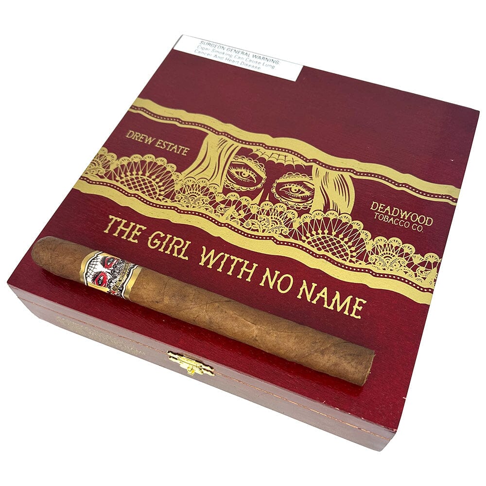Premium Deadwood The Girl With No Name cigar box featuring vibrant colorful artwork and branding on the packaging.
