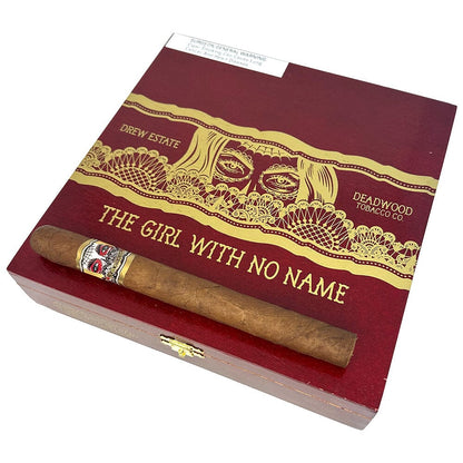 Premium Deadwood The Girl With No Name cigar box featuring vibrant colorful artwork and branding on the packaging.
