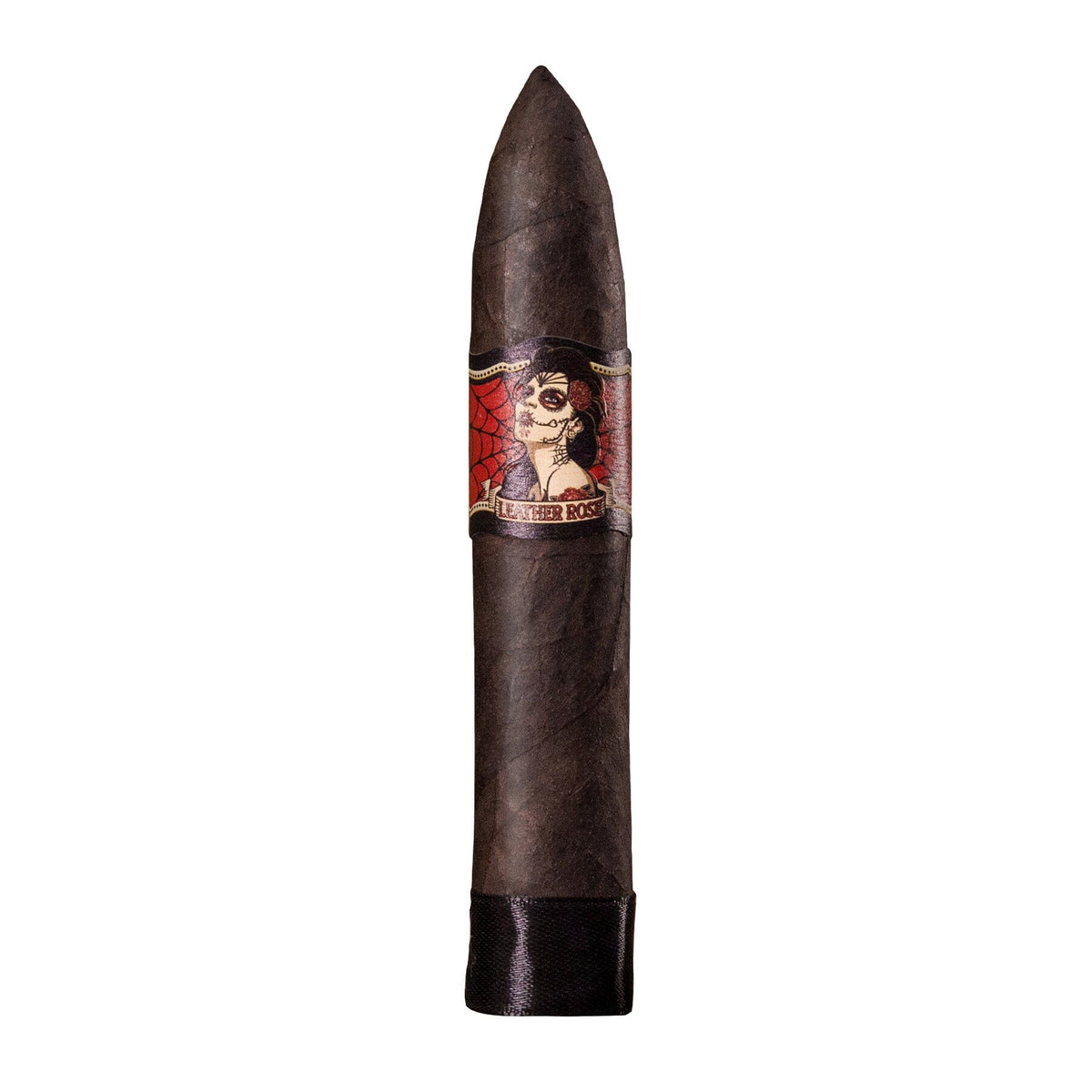 Deadwood Leather Rose Maduro Torpedo cigar from premium Deadwood cigars, showcasing its dark, oily wrapper and torpedo shape.