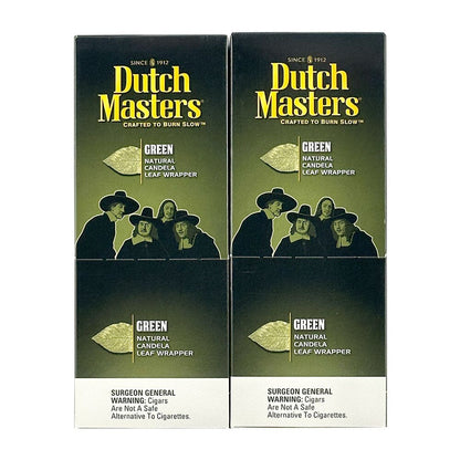 Machine-made Dutch Masters Green Cigarillos displayed in a pack, showcasing the vibrant green packaging and individual cigarillos.