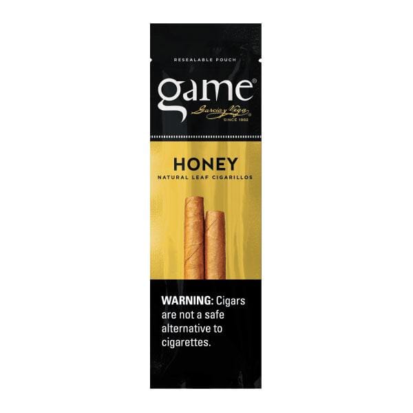 Machine-made Game Gold Cigarillos with honey-flavored wrapping, displayed in a close-up shot showcasing their smooth texture.