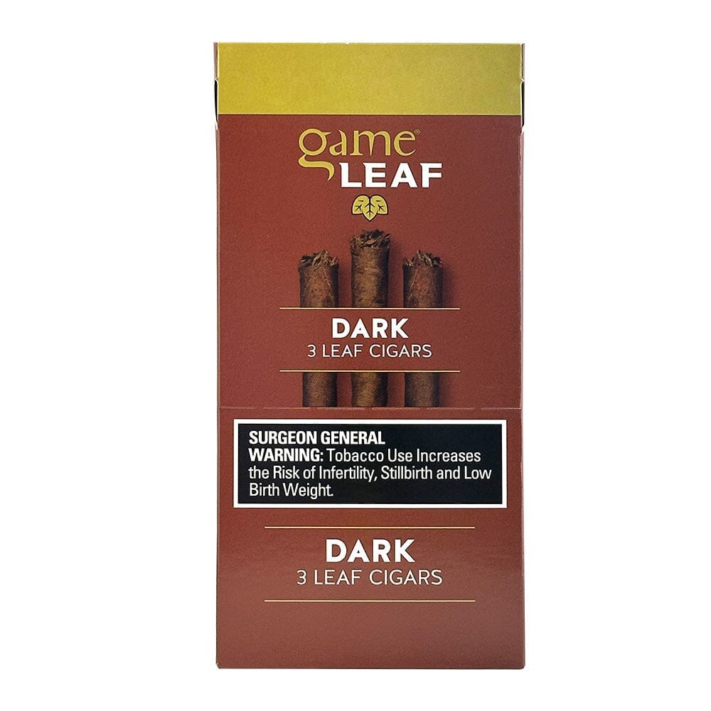 Machine-made Game Leaf Dark cigarillos with dark wrapper and smooth texture, displayed in a close-up shot.