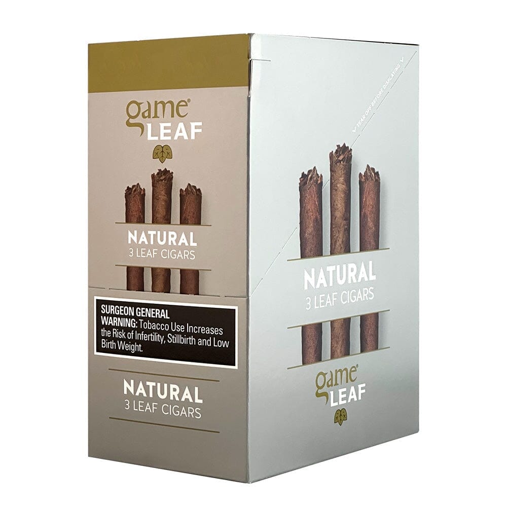 Machine-made Game Leaf Natural Cigarillos in a pack, showcasing the smooth, natural leaf wrapper and cylindrical shape.