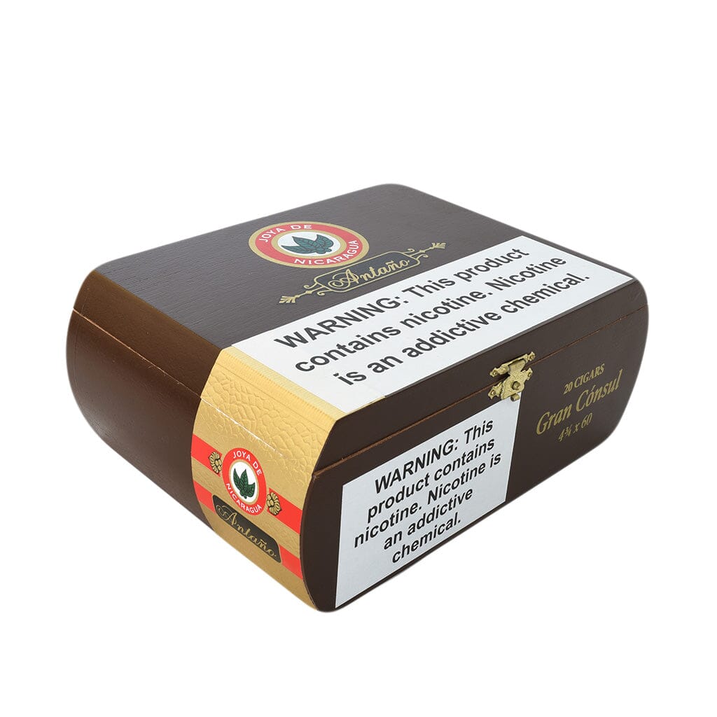 Joya de Nicaragua Antano Gran Consul premium cigar with dark wrapper, showcasing detailed band and rich texture.