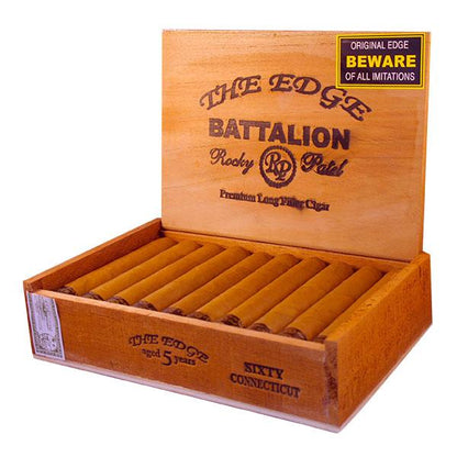 Box of Rocky Patel The Edge Batallion Lite Connecticut premium cigars with sealed packaging and visible cigar bands.