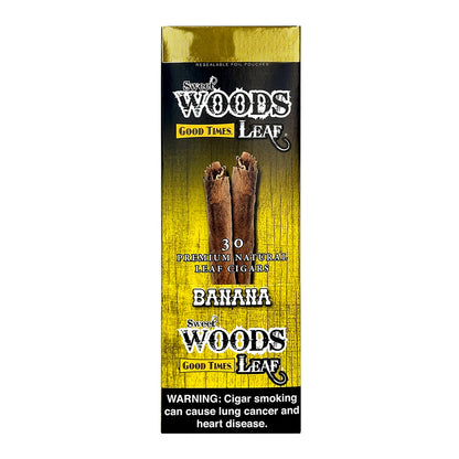 Machine-made Sweet Woods Banana Cigars by Good Times, showing the banana-flavored cigars in packaging.