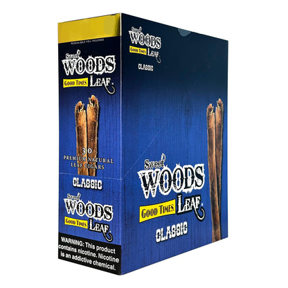 Machine-made Sweet Woods Classic Cigars by Good Times, featuring smooth, hand-rolled cigars with a natural brown wrapper.