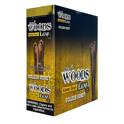 Machine-made Sweet Woods Golden Honey Cigars by Good Times, featuring golden honey-colored cigars in a close-up view.