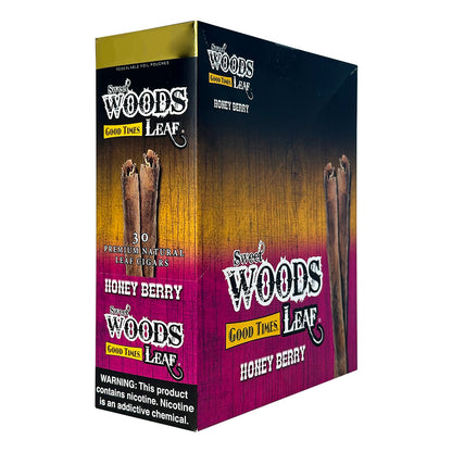 Machine-made Sweet Woods Honey Berry Cigars by Good Times, showing the cigar packaging with honey berry flavor design.