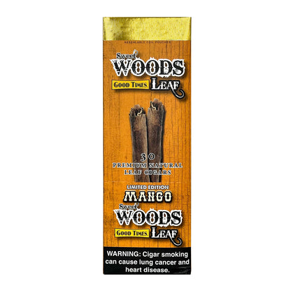 Machine-made Sweet Woods Mango Cigars by Good Times, featuring a pack of flavorful mango cigars with colorful packaging.