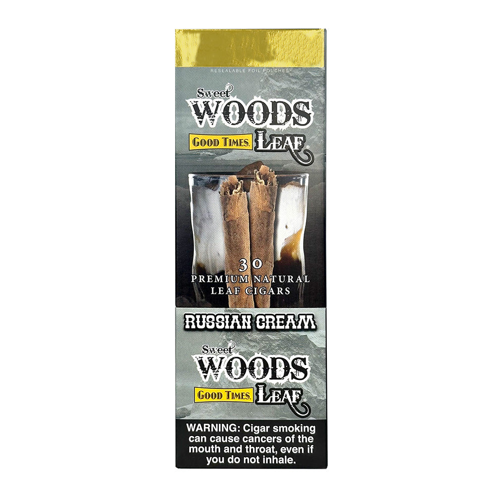 Machine-made Sweet Woods Russian Cream Cigars by Good Times featuring a pack of flavorful cigars in colorful packaging