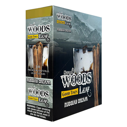 Machine-made Sweet Woods Russian Cream Cigars by Good Times, featuring smooth cream-filled cigar with attractive packaging.
