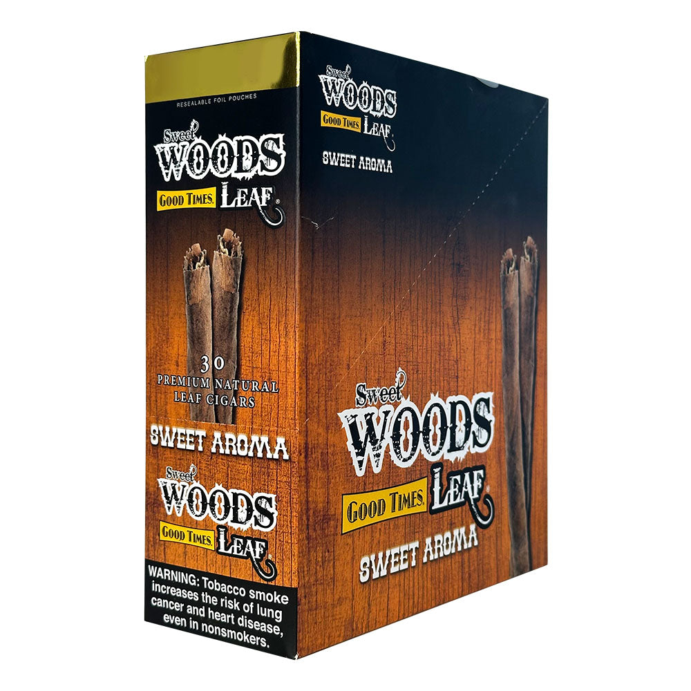 Machine-made Sweet Woods Sweet Aroma Cigars by Good Times, featuring golden brown wrappers and a smooth, aromatic appearance.