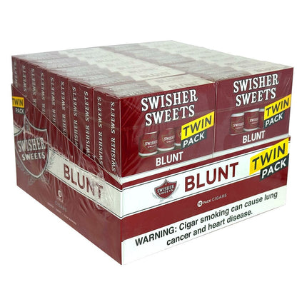 Twin case of Swisher Sweets Natural Blunts, machine-made cigar wraps in a clear plastic case, showcasing the product packaging.