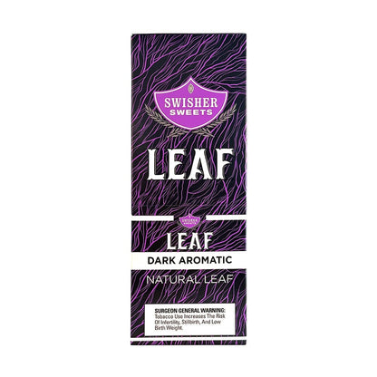 Swisher Sweets Leaf Dark Aromatic machine-made cigar in a pack, featuring dark aromatic tobacco leaves.