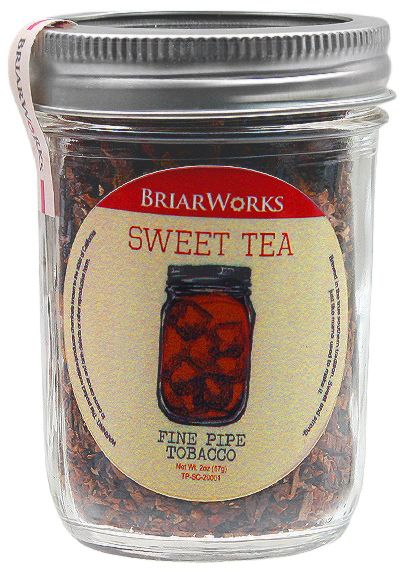 Briarworks Sweet Tea Pipe Tobacco in a resealable bag, showcasing the packaging and tobacco inside.