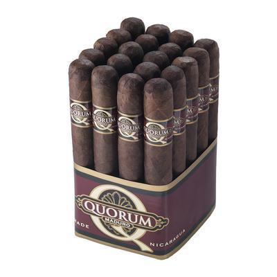 Premium Quorum Maduro cigar pack with dark, rich cigars displaying textured wrapper and elegant band, showcasing the Quorum brand.