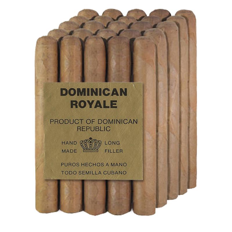 Assorted Dominican Royale Premium Cigars in a box, showcasing the torpedo-shaped cigars with dark, rich wrapper leaves.