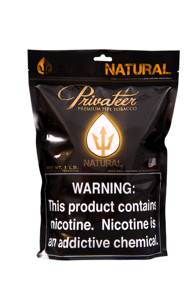 Privateer Natural Pipe Tobacco in 1lb bag, premium pipe tobacco with natural blend, shown in a close-up image.