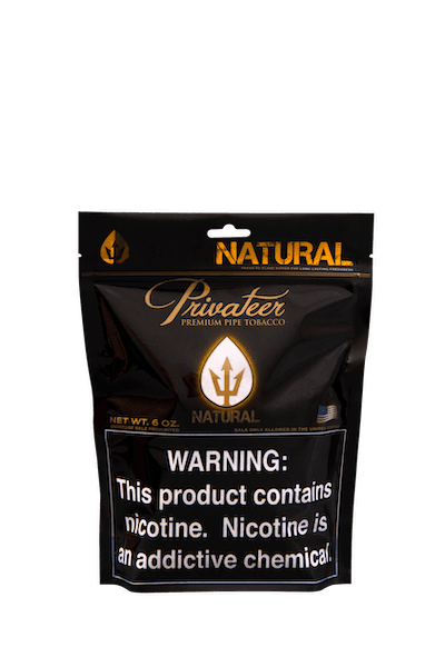 Privateer Natural Pipe Tobacco in a 6oz package, showcasing the rich, natural tobacco leaves ideal for pipe smoking.
