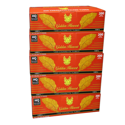 Golden Harvest Red full flavor cigarette tubes for roll-your-own tobacco, 200 count pack with five 100s tubes.