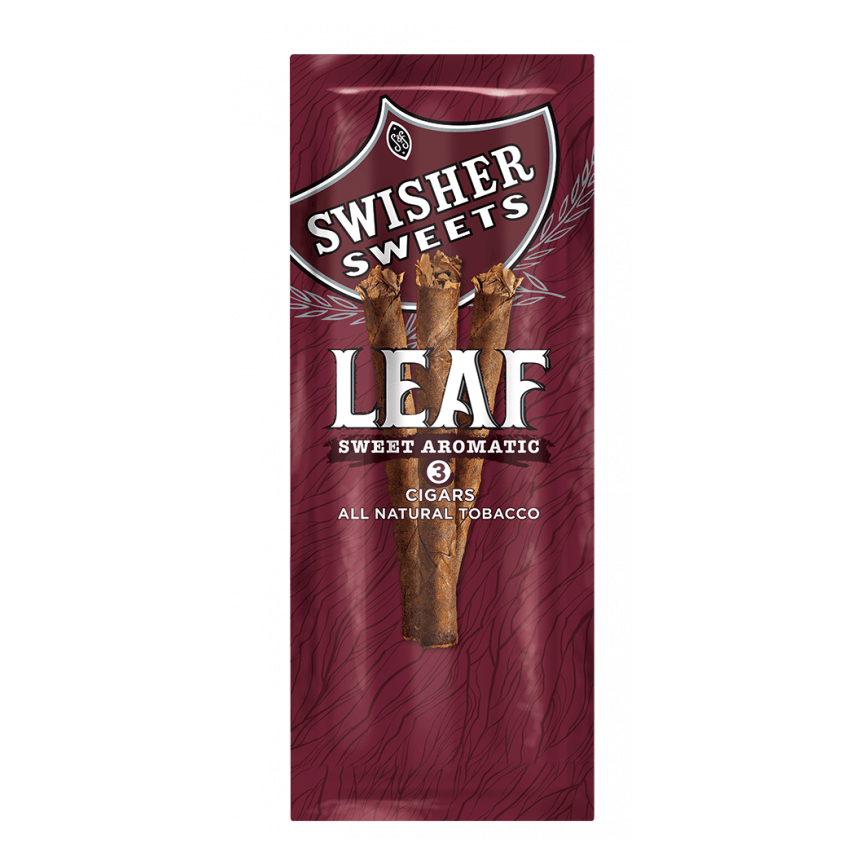 Swisher Sweets Leaf Sweet Aromatic machine-made cigar pouch with aromatic flavor, shown in close-up image.