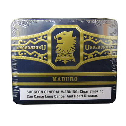 Undercrown Premium Cigars Liga Maduro Single Tin, showcasing the cigar with dark Maduro wrapper in a metal tin.