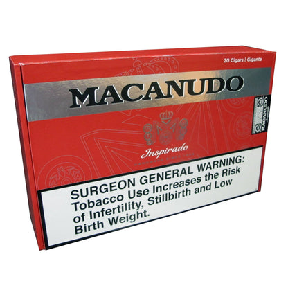 Box of Macanudo Inspirado Red premium cigars with sealed packaging, showcasing the cigar brand's elegant design and branding.