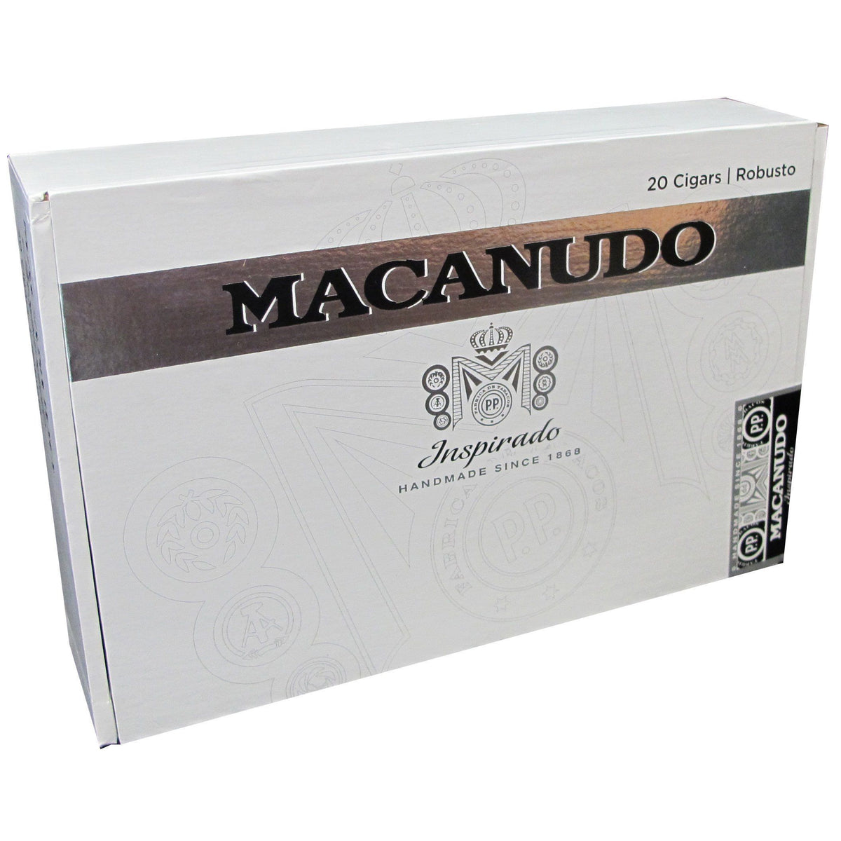 Box of Macanudo Inspirado White premium cigars with a sleek design and sturdy packaging.