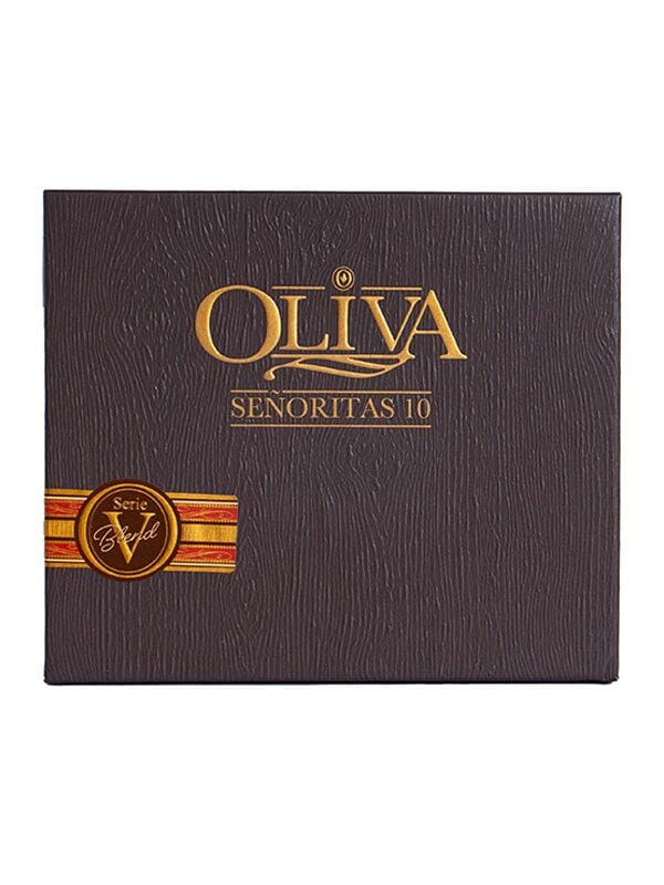 Oliva Serie V Senoritas premium cigars in tins, showcasing the slender, elegant cigars with dark wrapper and packaging.