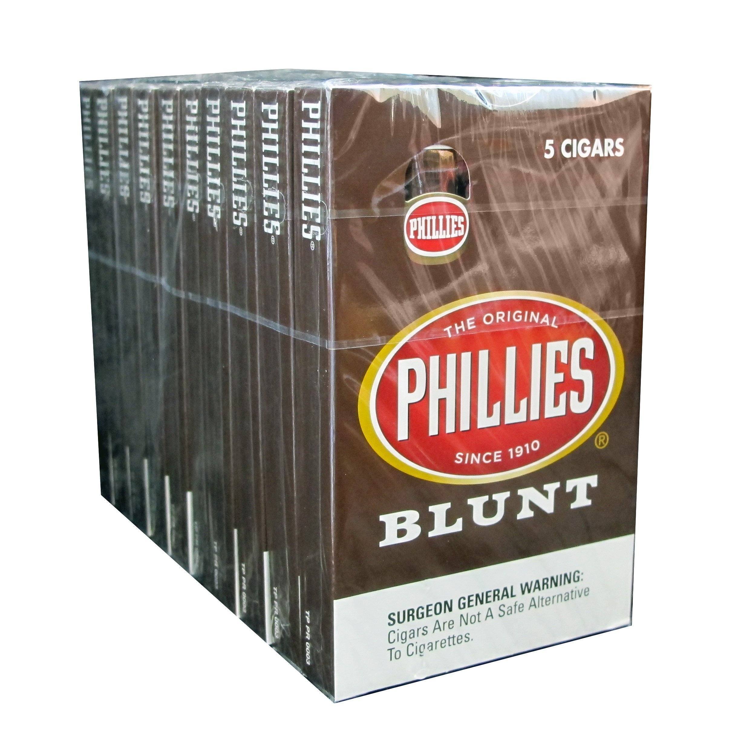 Assorted Phillies Blunt Chocolate cigars arranged in a display, showcasing the machine-made cigars with dark chocolate flavor.