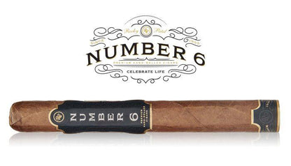 Rocky Patel Number 6 premium cigar with dark brown wrapper and elegant band, displayed on a wooden surface.