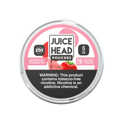 Juice Head smokeless pouch with watermelon, strawberry, and mint flavor, showing the colorful pouch design.