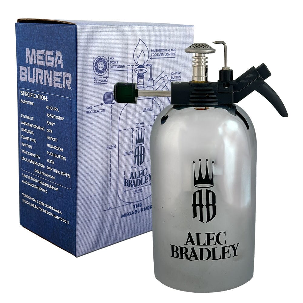Alec Bradley Table Top MEGA Burner Lighter in a box, accessory with large ignition flame for lighting cigars or other items.