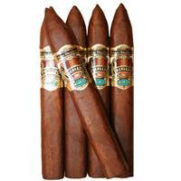 Alec Bradley Prensado torpedo cigars sampler featuring five premium Alec Bradley cigars, showcasing their dark, smooth wrappers and torpedo shape.