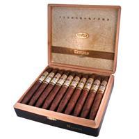 Alec Bradley Tempus Magistri premium cigars in a wooden box, showcasing the carefully rolled, dark brown cigar wrappers.